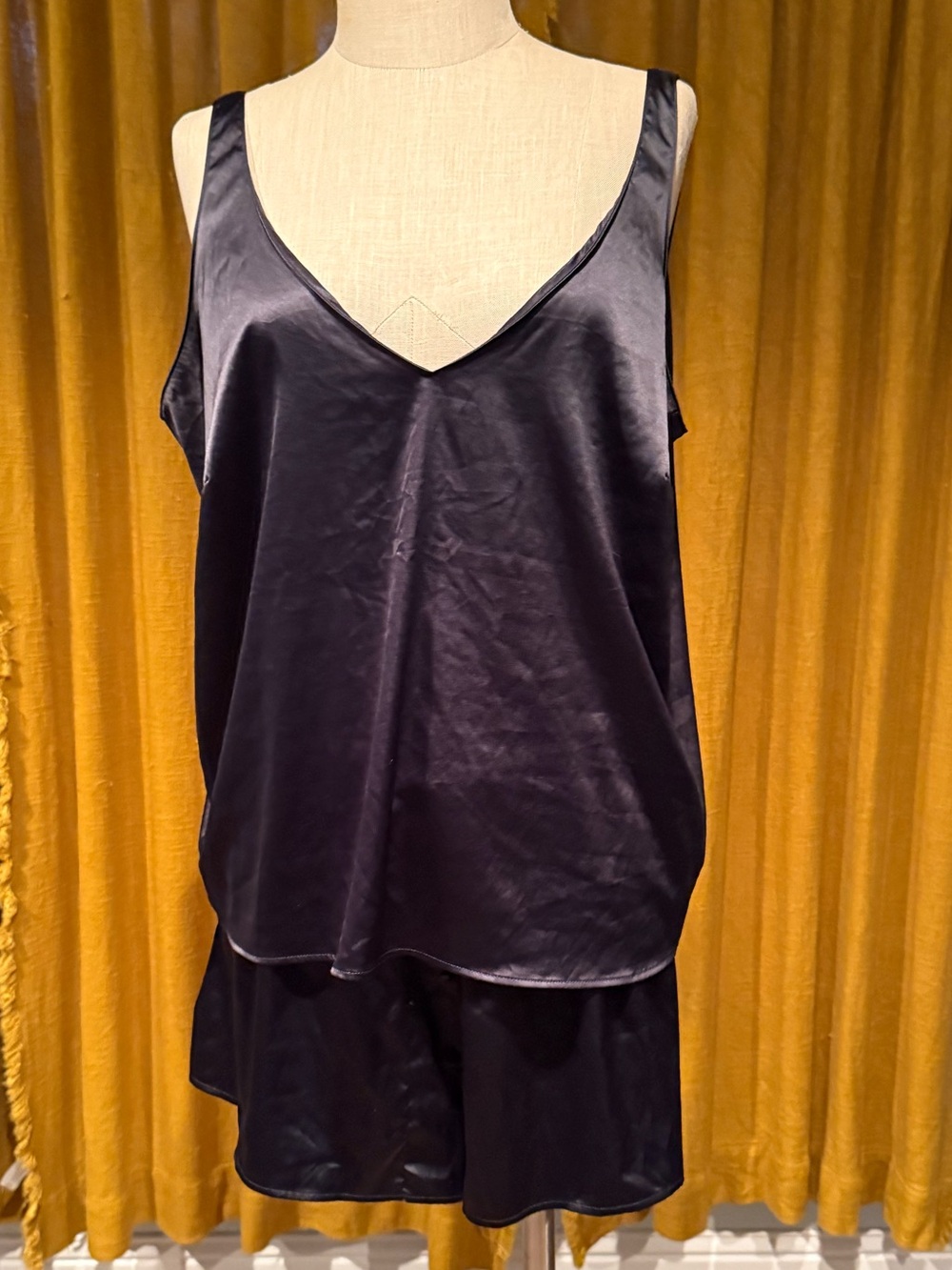 Silky V-Neck Navy Pajama Tank and Short Set